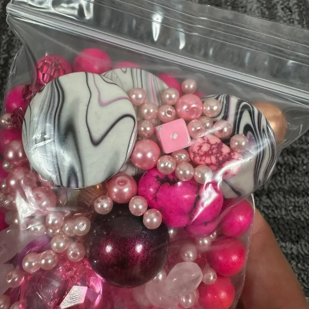 Pink Mixed Bead Lot – Hot Pink, Rose, and Pearl Assorted Beads for Jewelry
